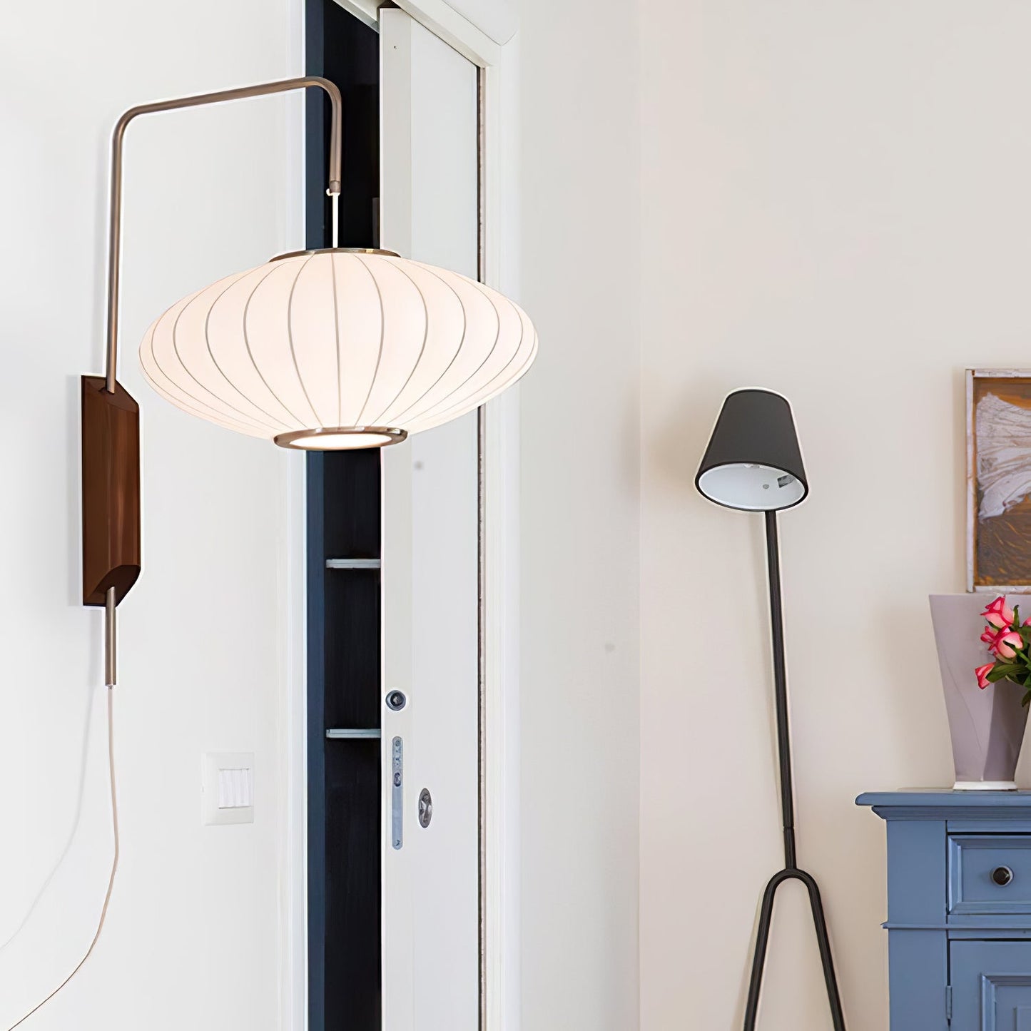 Nelson Wall Sconce | White Polymer & Walnut | Midcentury Design
