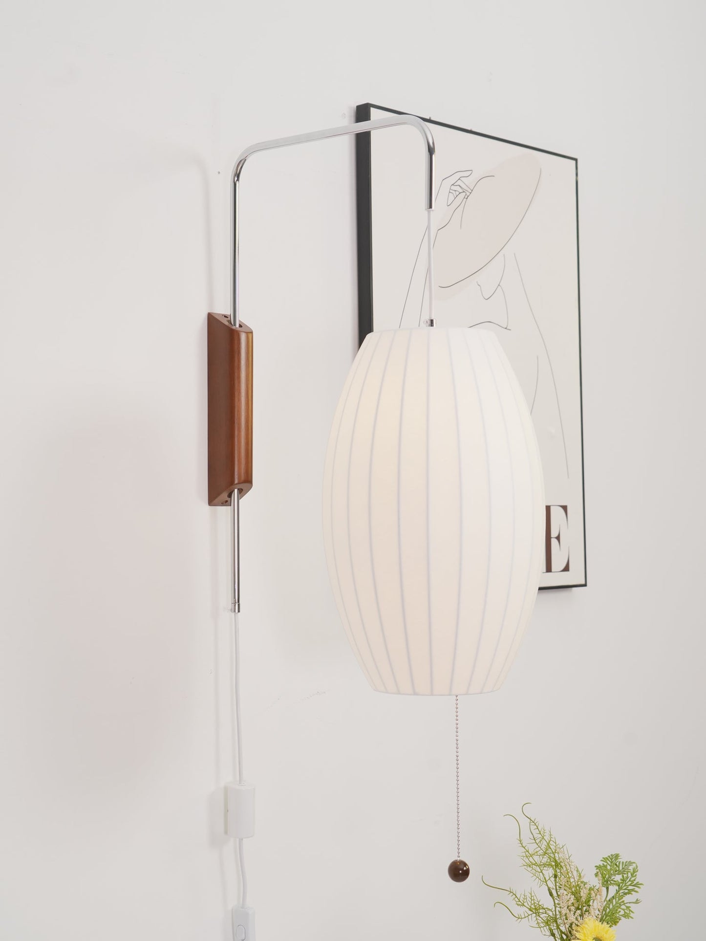 Nelson Wall Sconce | White Polymer & Walnut | Midcentury Design