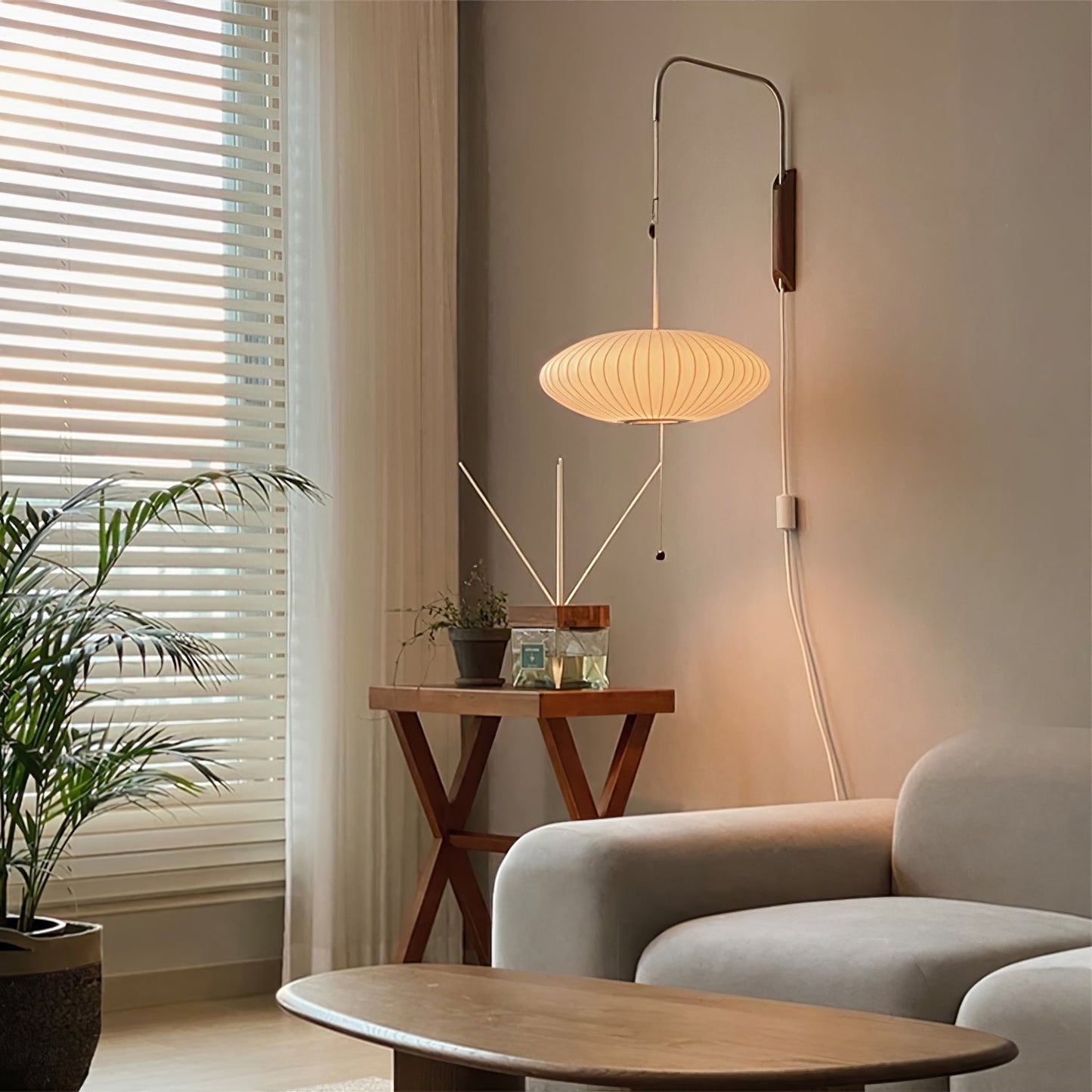 Nelson Wall Sconce | White Polymer & Walnut | Midcentury Design