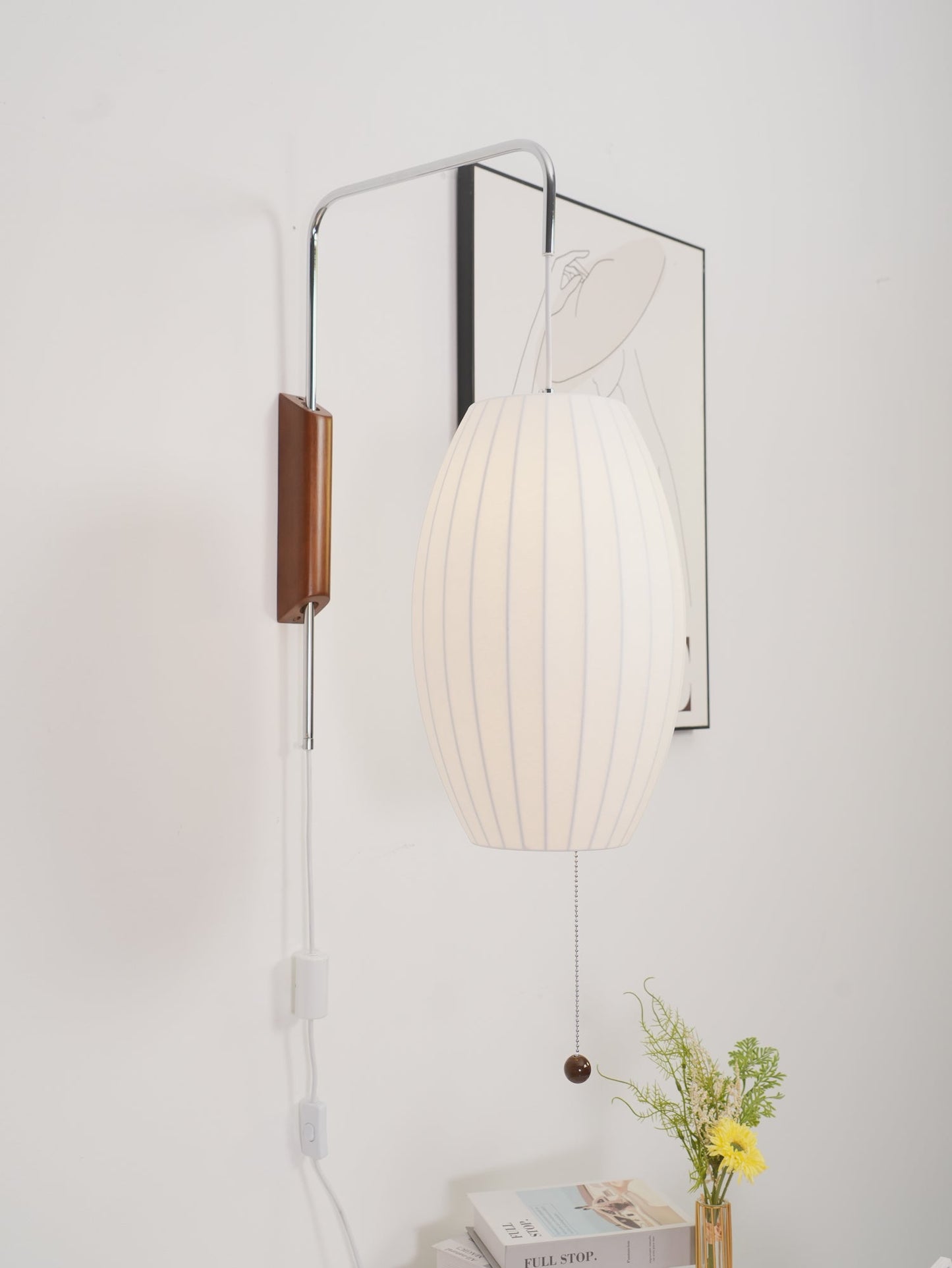 Nelson Wall Sconce | White Polymer & Walnut | Midcentury Design