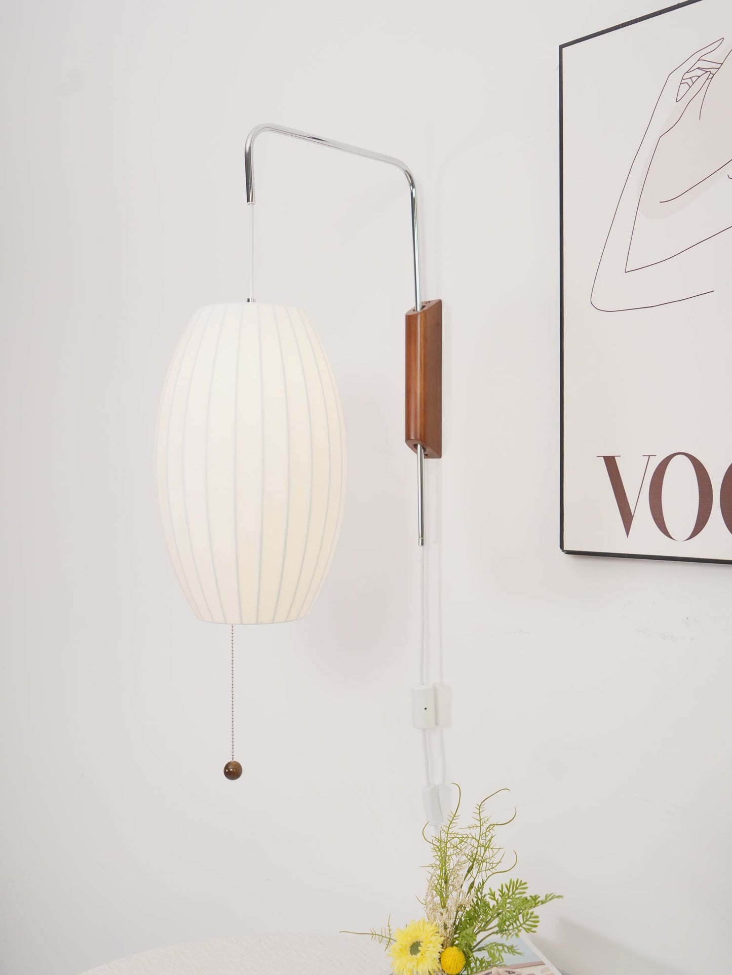 Nelson Wall Sconce | White Polymer & Walnut | Midcentury Design