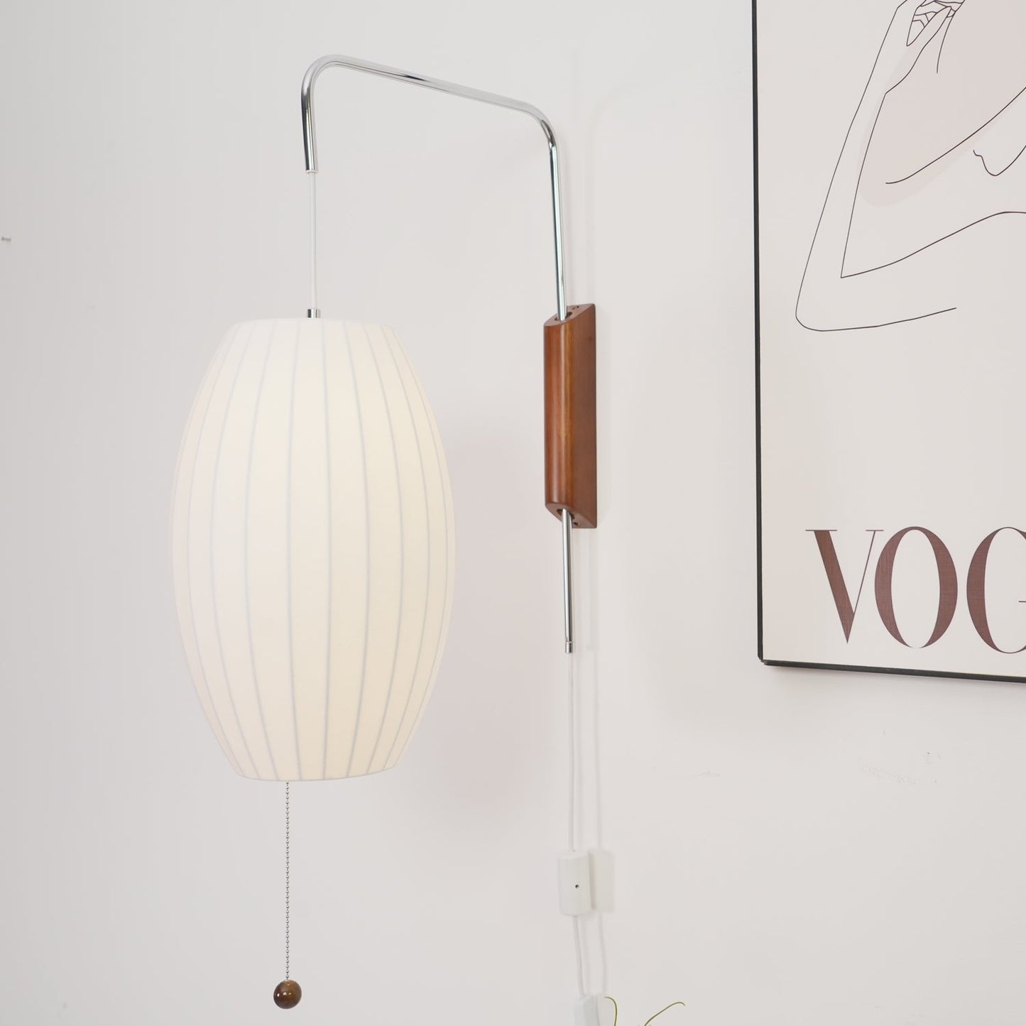 Nelson Wall Sconce | White Polymer & Walnut | Midcentury Design