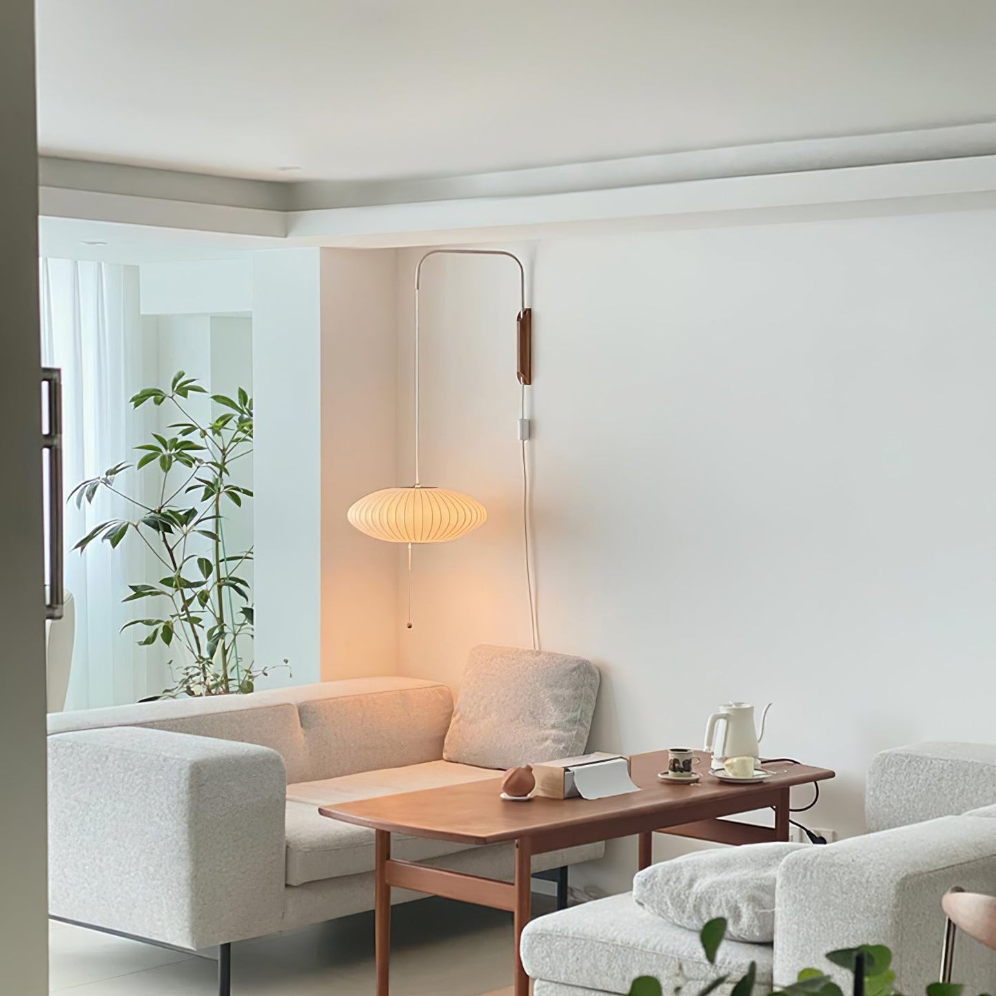 Nelson Wall Sconce | White Polymer & Walnut | Midcentury Design