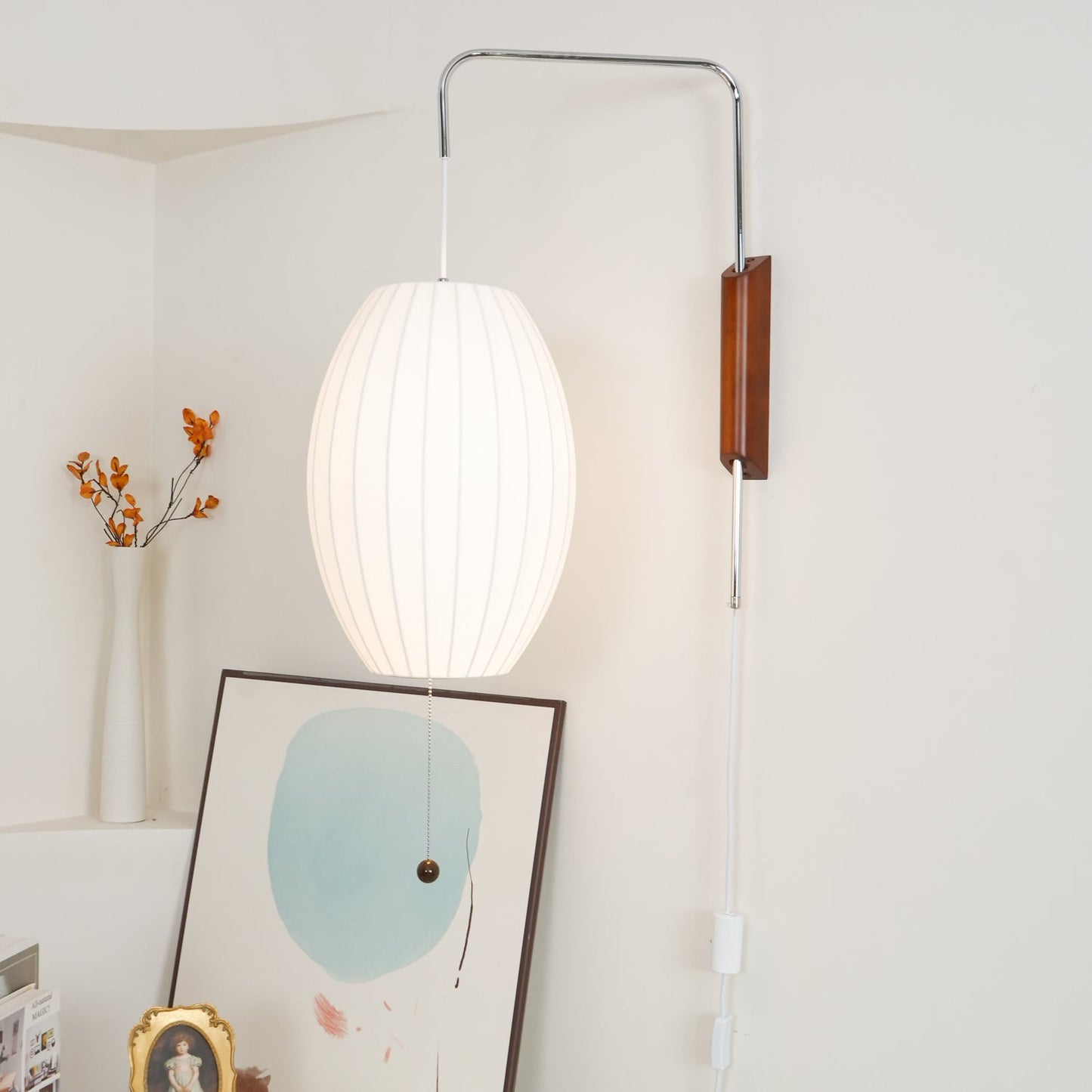 Nelson Wall Sconce | White Polymer & Walnut | Midcentury Design
