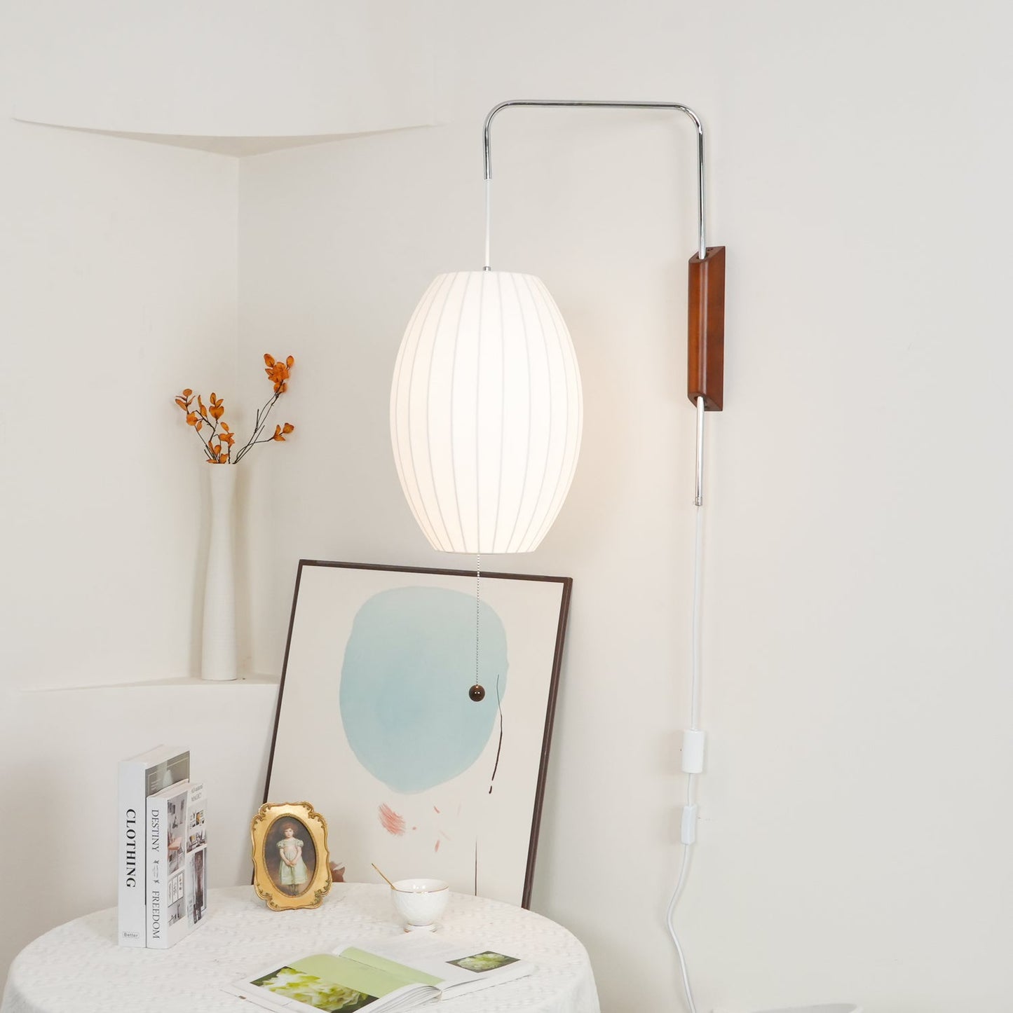 Nelson Wall Sconce | White Polymer & Walnut | Midcentury Design