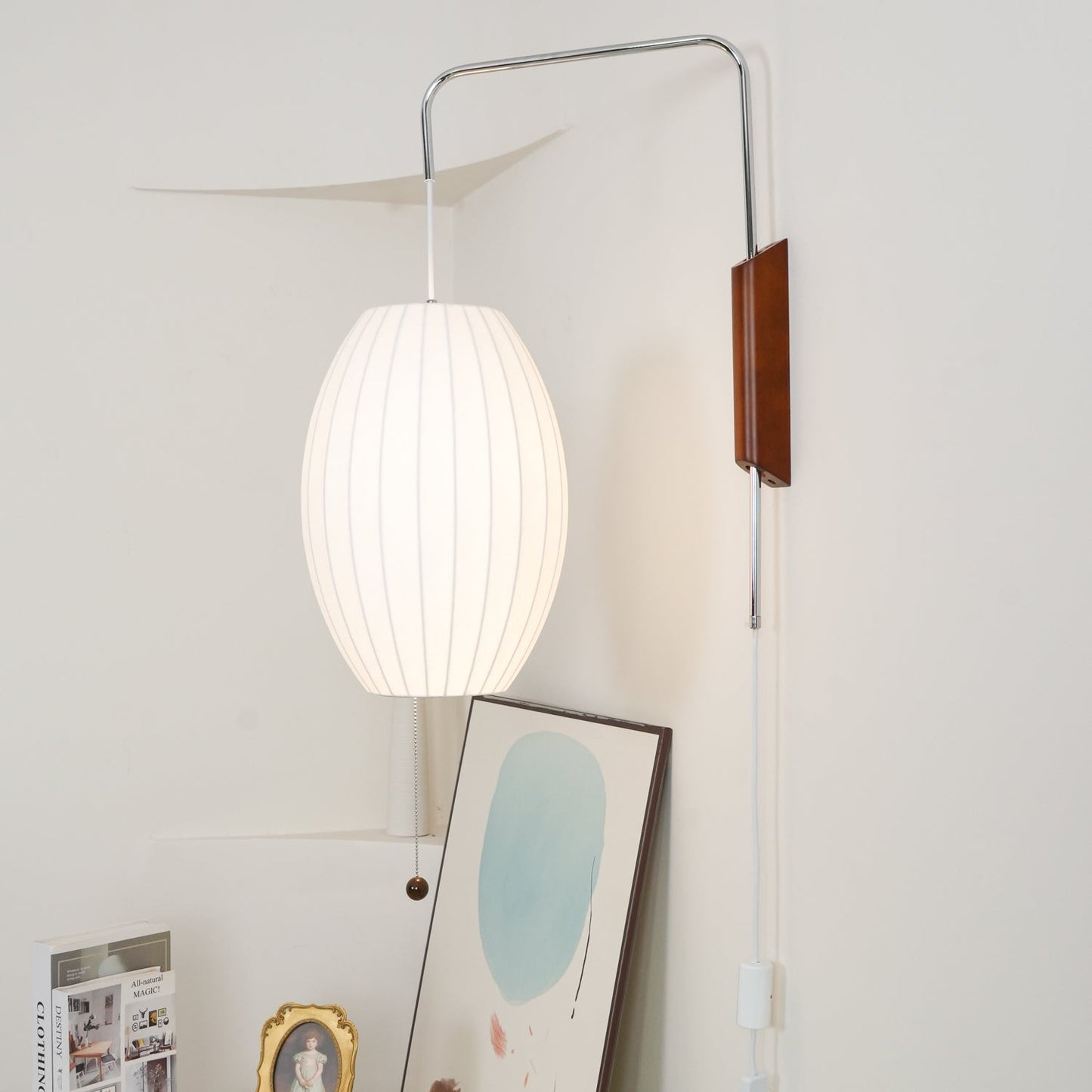 Nelson Wall Sconce | White Polymer & Walnut | Midcentury Design