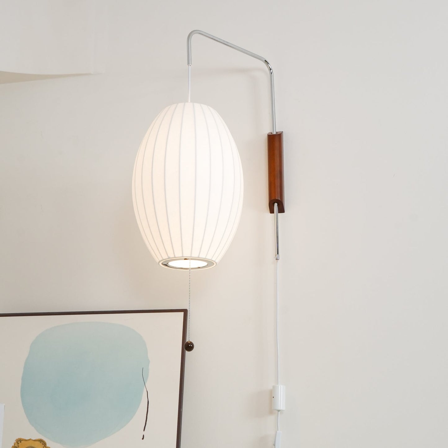Nelson Wall Sconce | White Polymer & Walnut | Midcentury Design