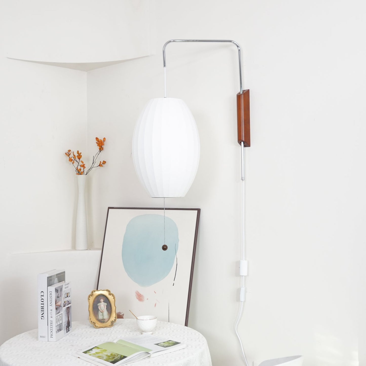 Nelson Wall Sconce | White Polymer & Walnut | Midcentury Design