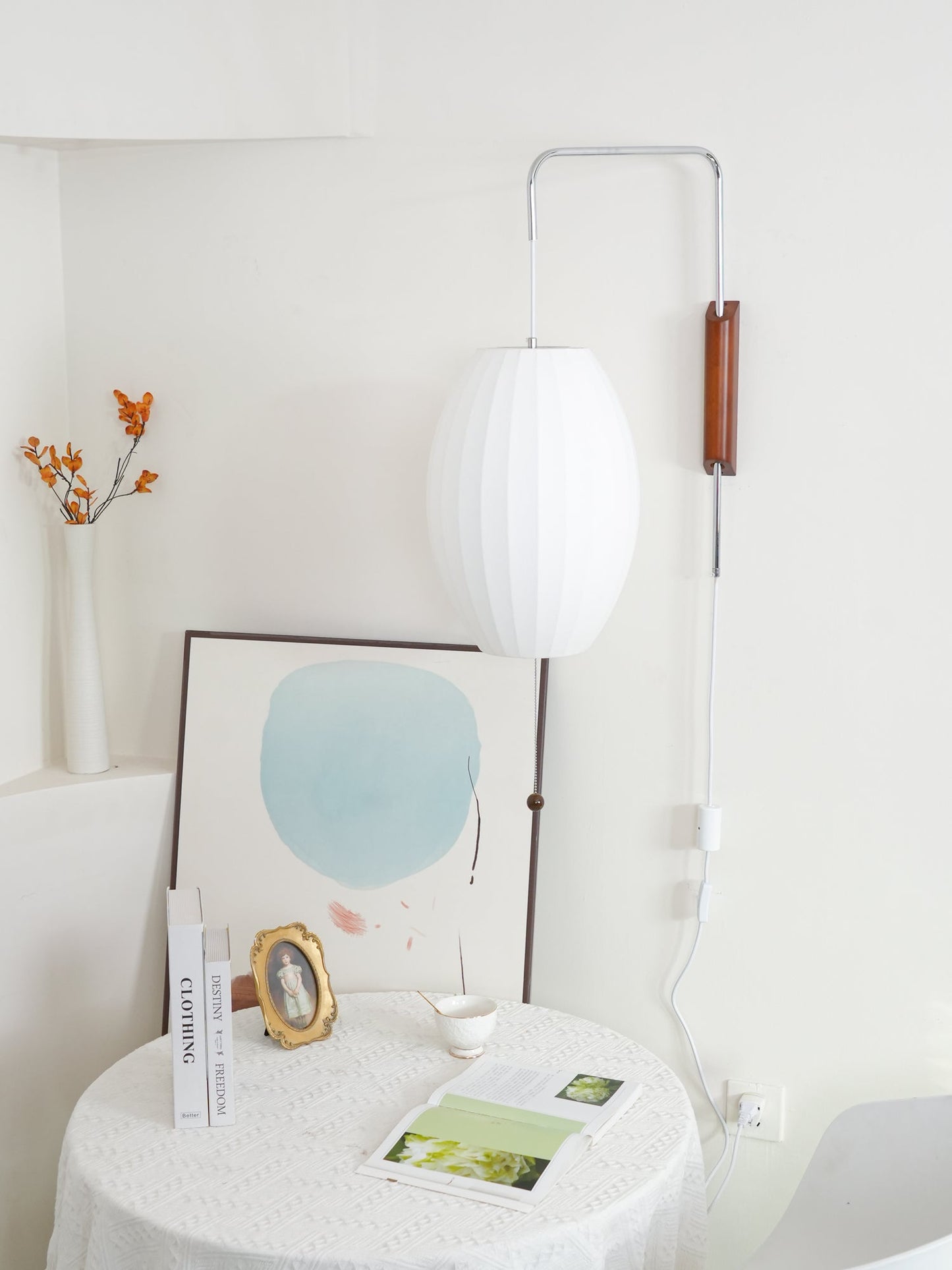 Nelson Wall Sconce | White Polymer & Walnut | Midcentury Design