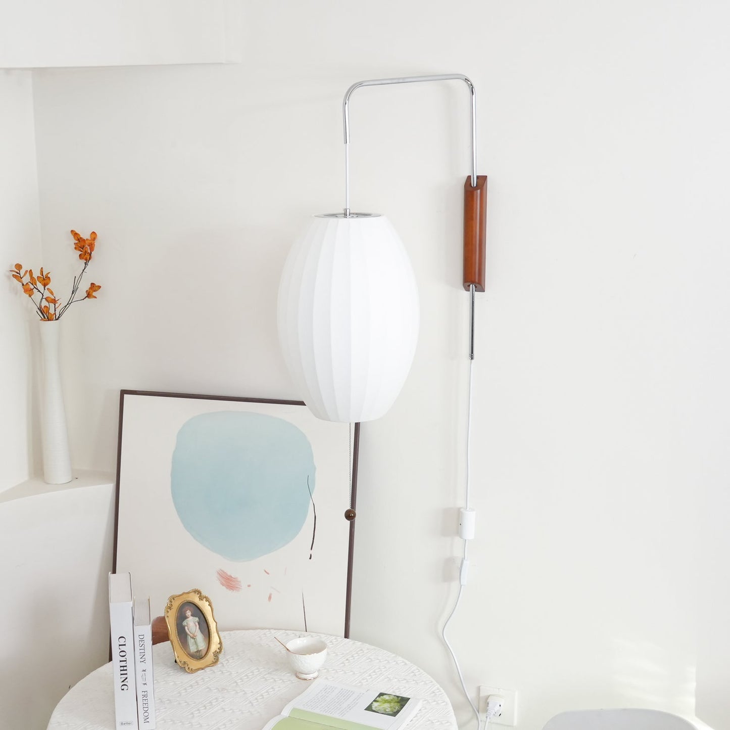 Nelson Wall Sconce | White Polymer & Walnut | Midcentury Design