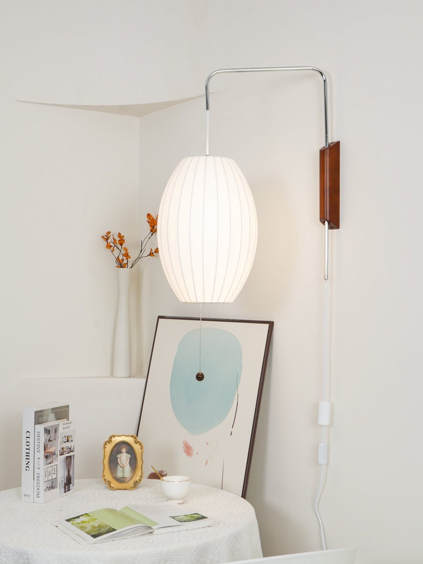 Nelson Wall Sconce | White Polymer & Walnut | Midcentury Design