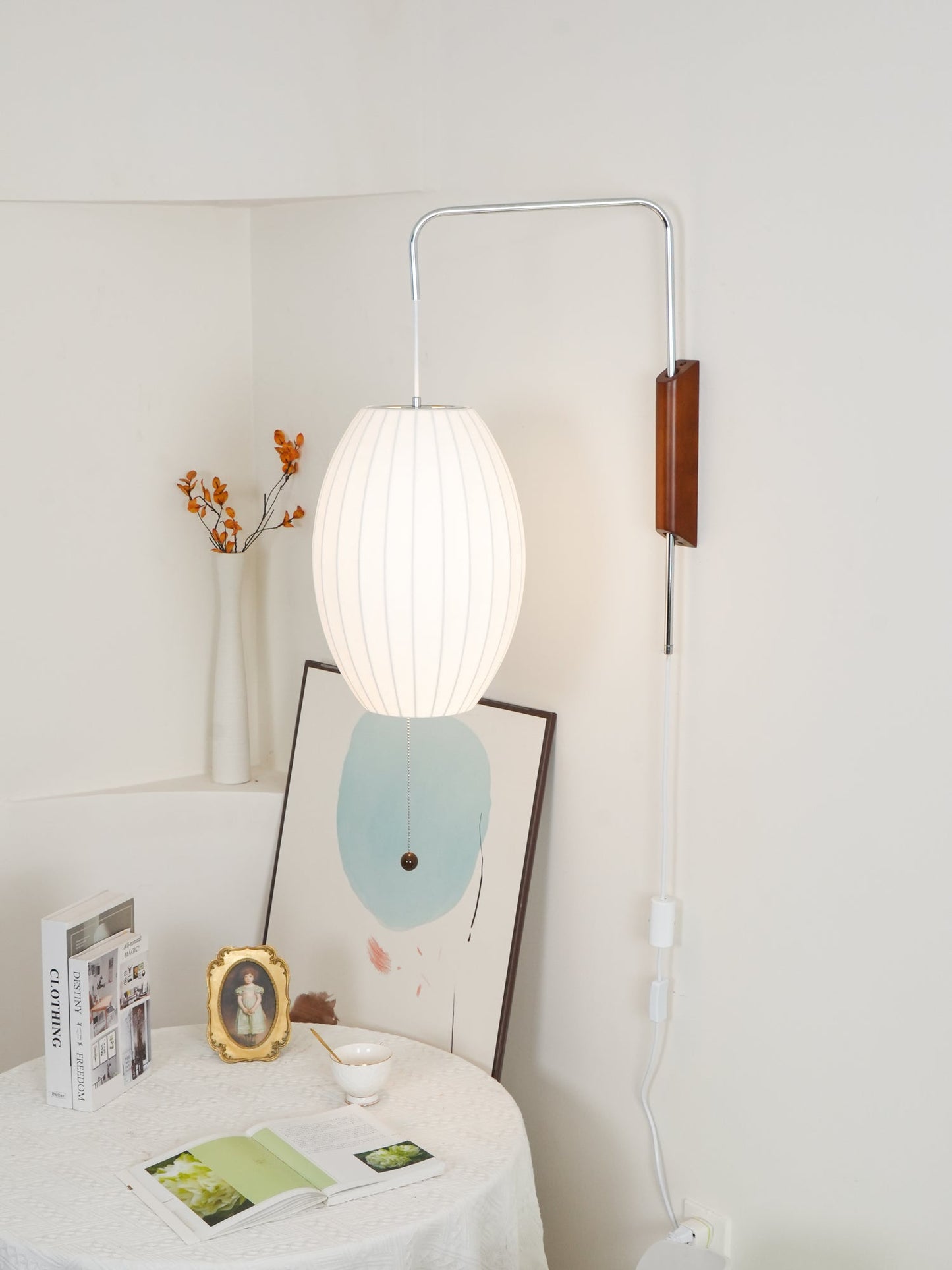 Nelson Wall Sconce | White Polymer & Walnut | Midcentury Design