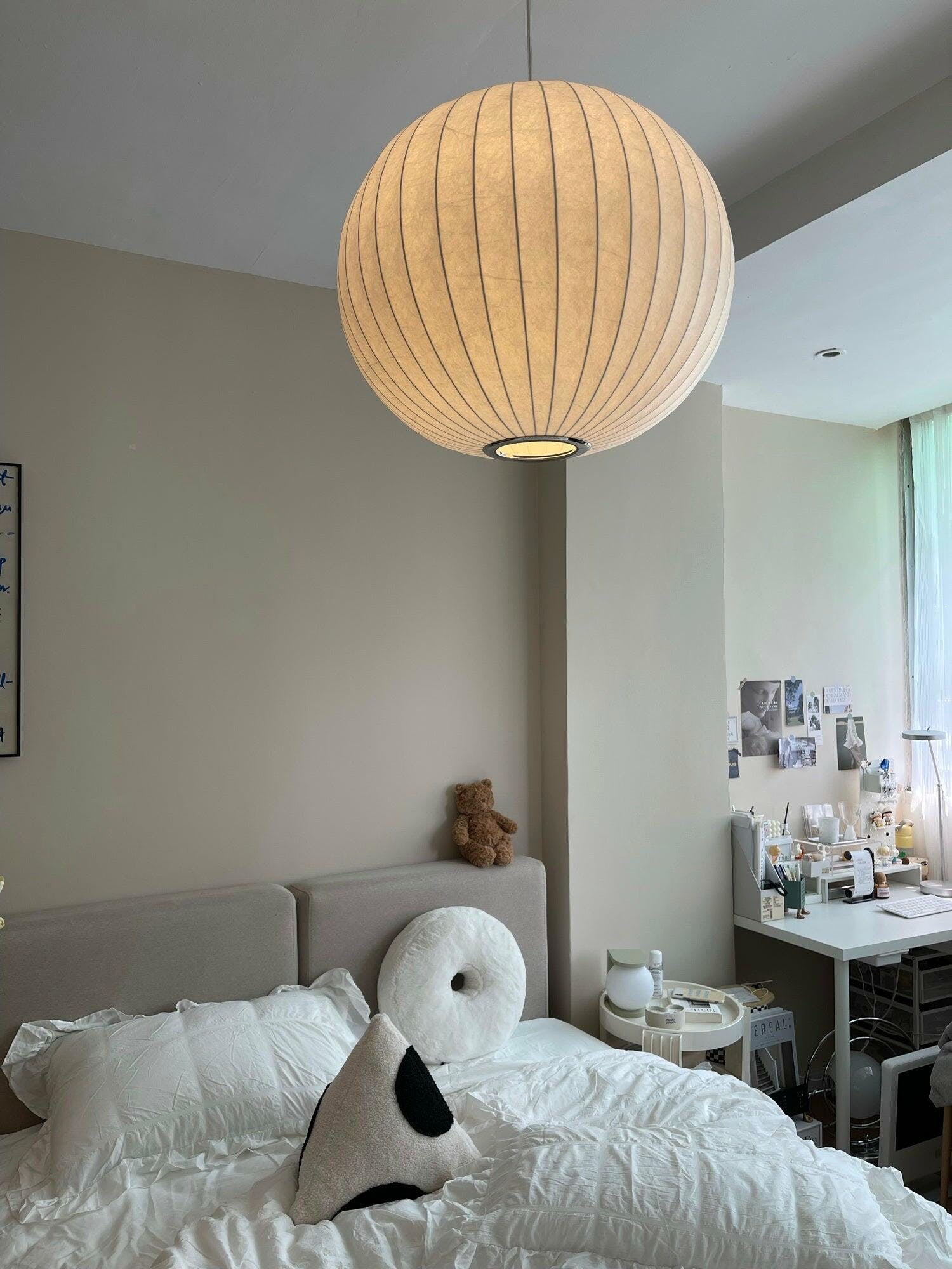 Nelson Bubble Pendant Lamp | Mulberry Silk & Steel | White
