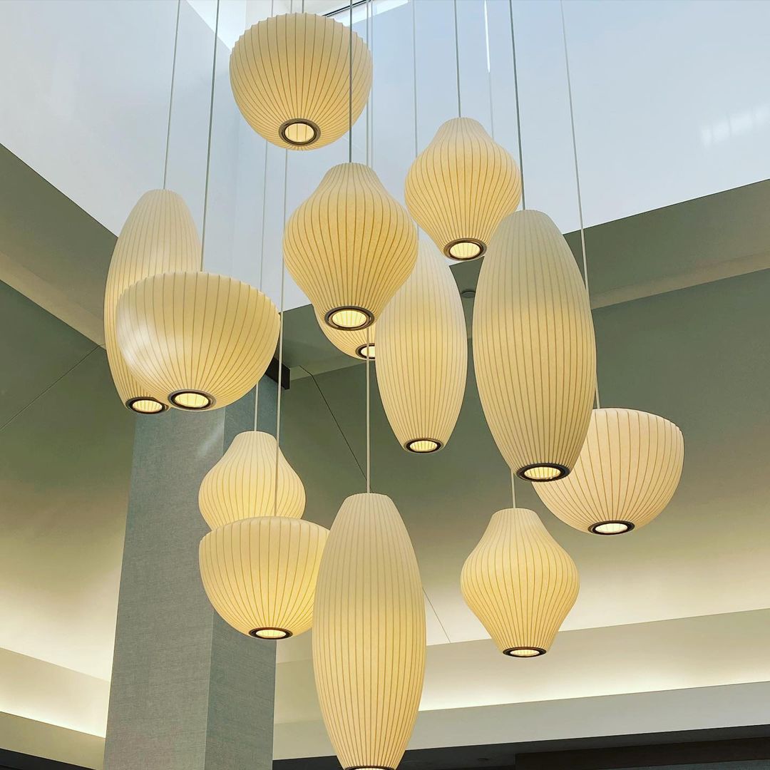 Nelson Bubble Pendant Lamp | Mulberry Silk & Steel | White