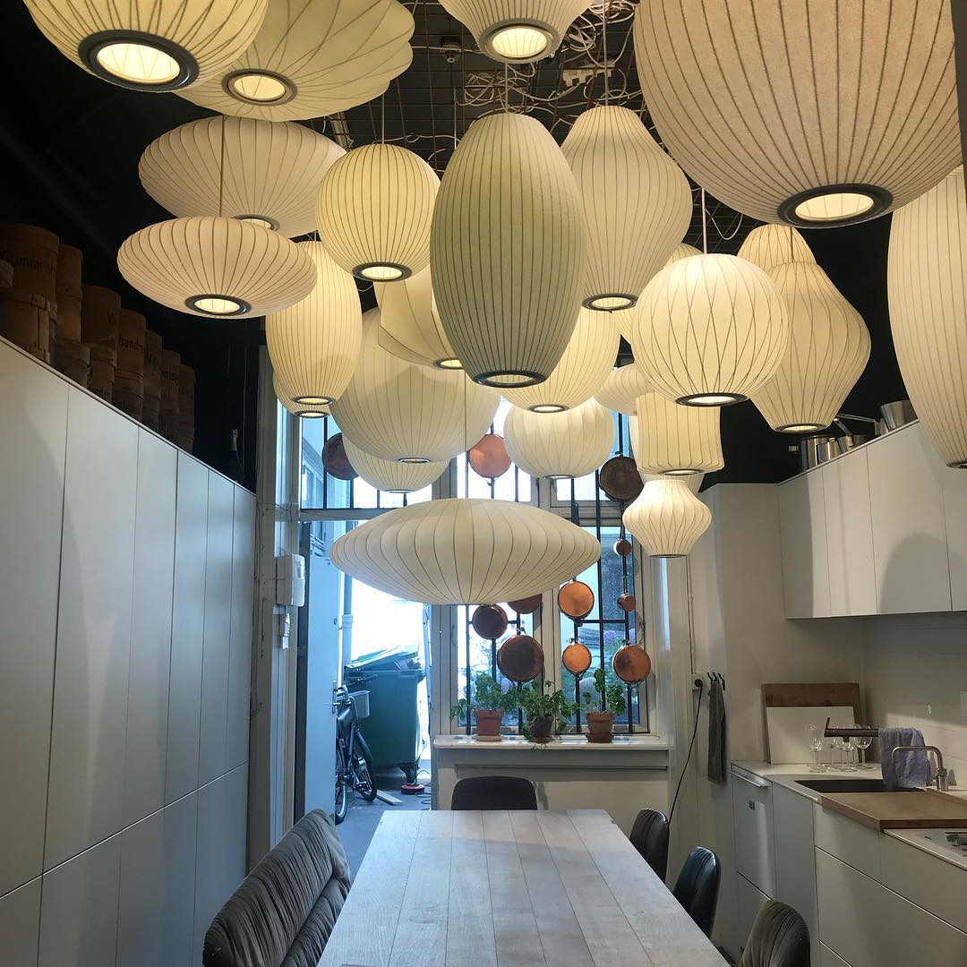 Nelson Bubble Pendant Lamp | Mulberry Silk & Steel | White