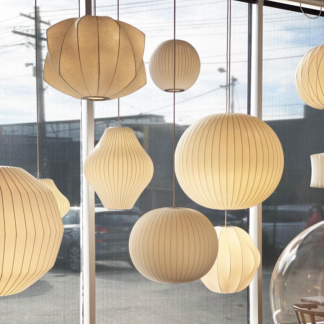 Nelson Bubble Pendant Lamp | Mulberry Silk & Steel | White