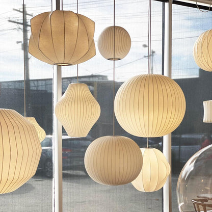 Nelson Bubble Pendant Lamp | Mulberry Silk & Steel | White
