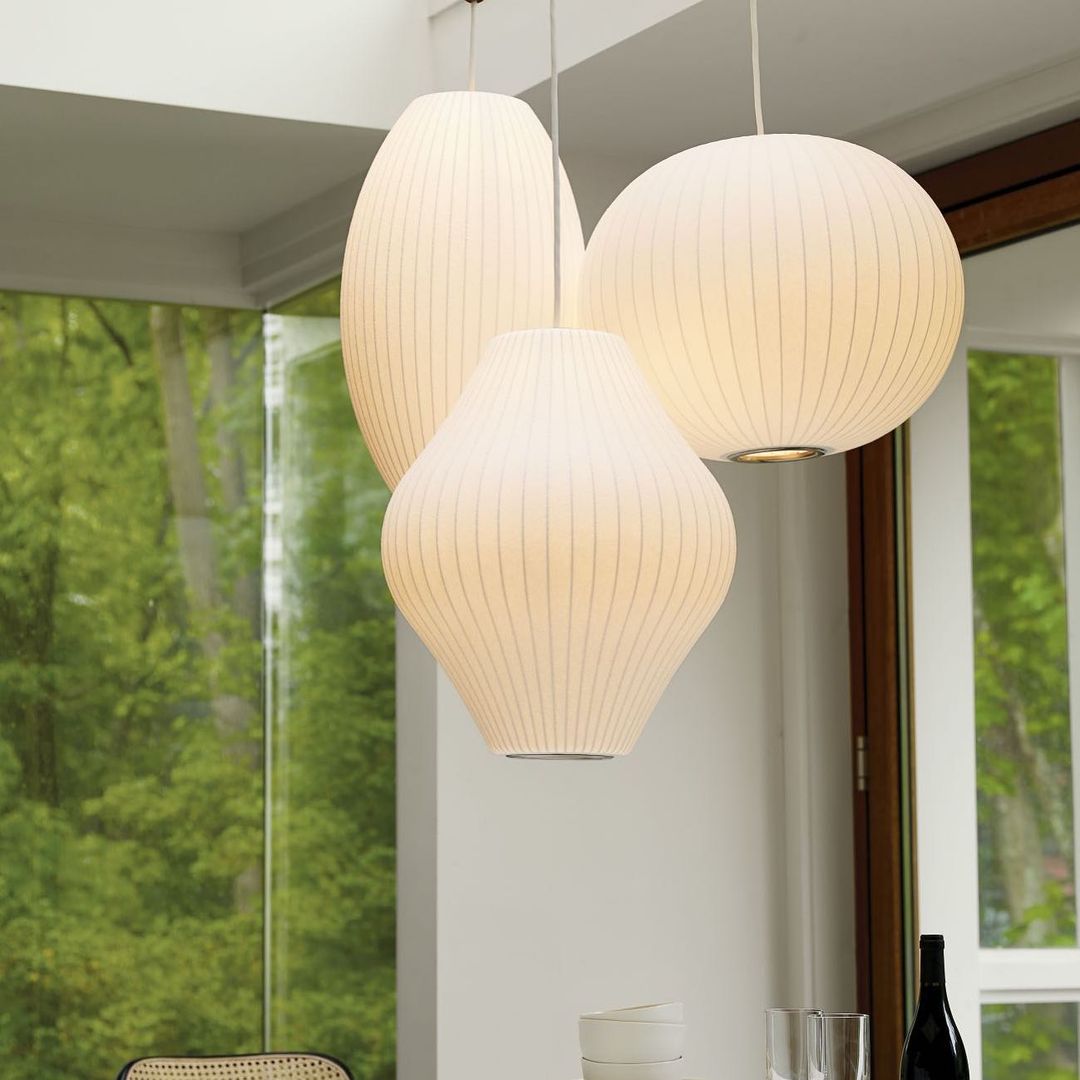 Nelson Bubble Pendant Lamp | Mulberry Silk & Steel | White