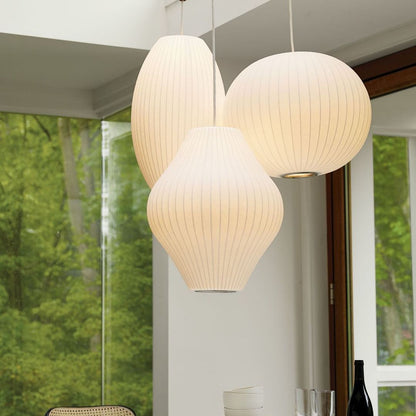 Nelson Bubble Pendant Lamp | Mulberry Silk & Steel | White