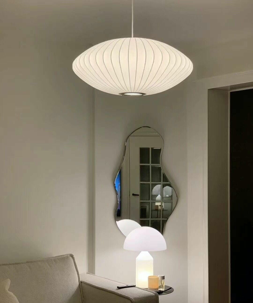 Nelson Bubble Pendant Lamp | Mulberry Silk & Steel | White