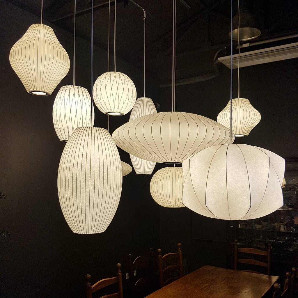Nelson Bubble Pendant Lamp | Mulberry Silk & Steel | White