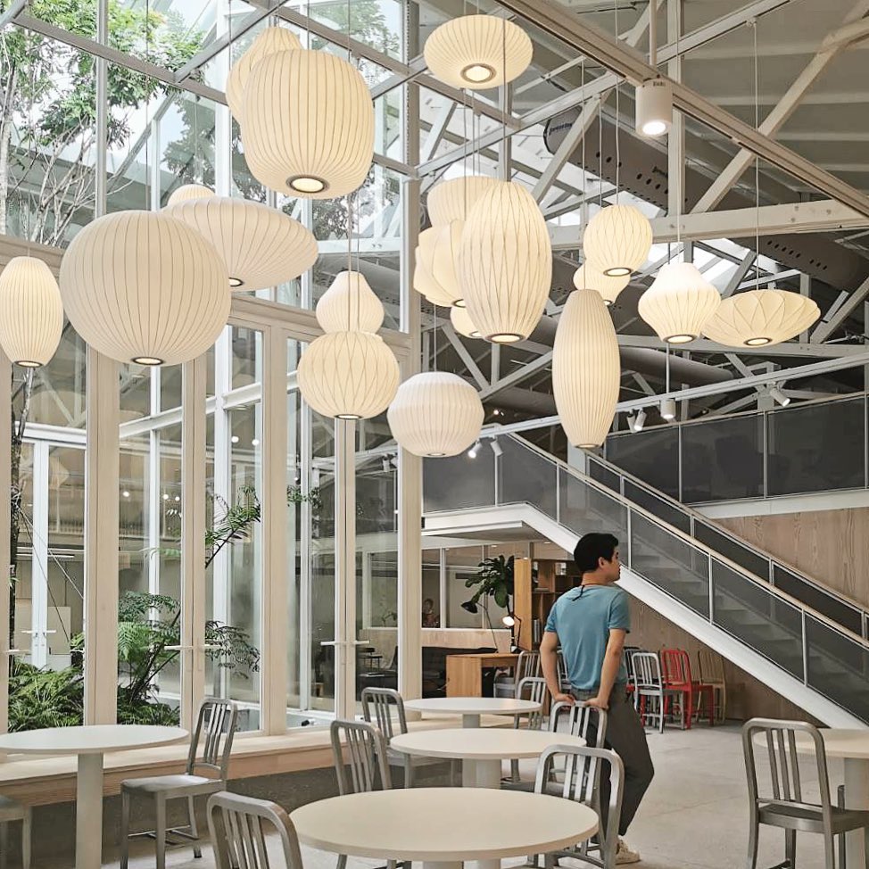 Nelson Bubble Pendant Lamp | Mulberry Silk & Steel | White