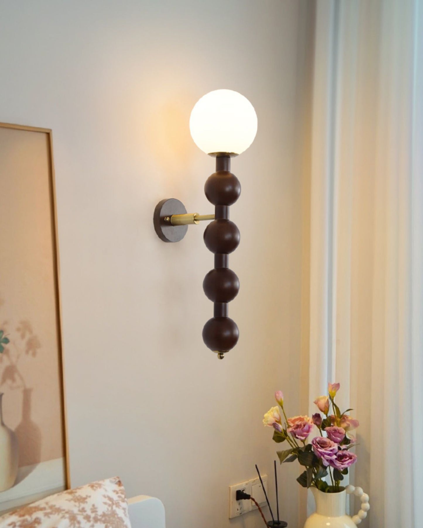 Bubbly Wall Lamp | Wooden & Glass | Walnut & Black