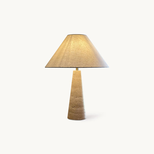 Travertine Table Lamp | Beige Fabric Shade | Modern Design