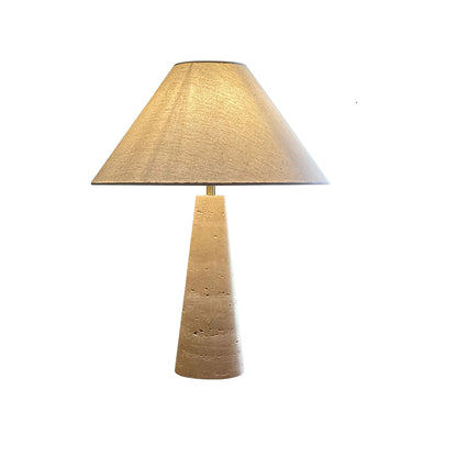 Travertine Table Lamp | Beige Fabric Shade | Modern Design