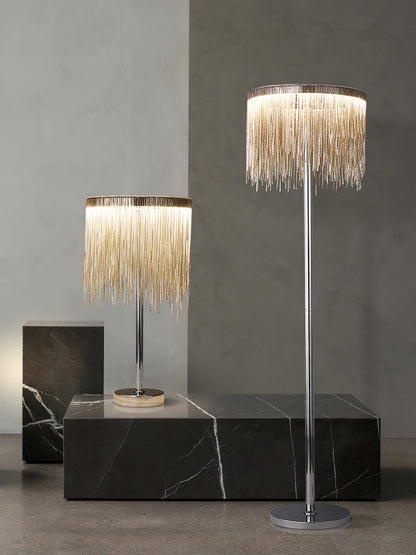 Cadena Tassel Table Lamp | Stainless Steel & Aluminum Chain | Chrome