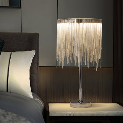 Cadena Tassel Table Lamp | Stainless Steel & Aluminum Chain | Chrome