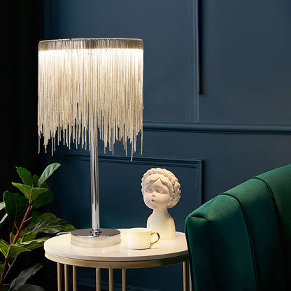 Cadena Tassel Table Lamp | Stainless Steel & Aluminum Chain | Chrome