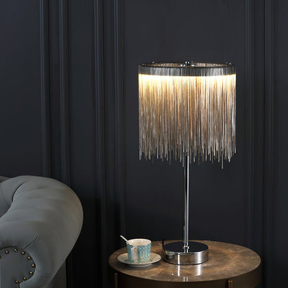 Cadena Tassel Table Lamp | Stainless Steel & Aluminum Chain | Chrome