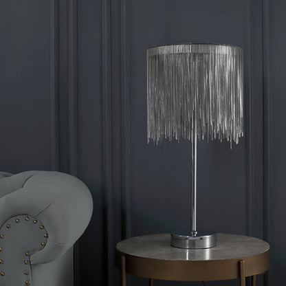 Cadena Tassel Table Lamp | Stainless Steel & Aluminum Chain | Chrome