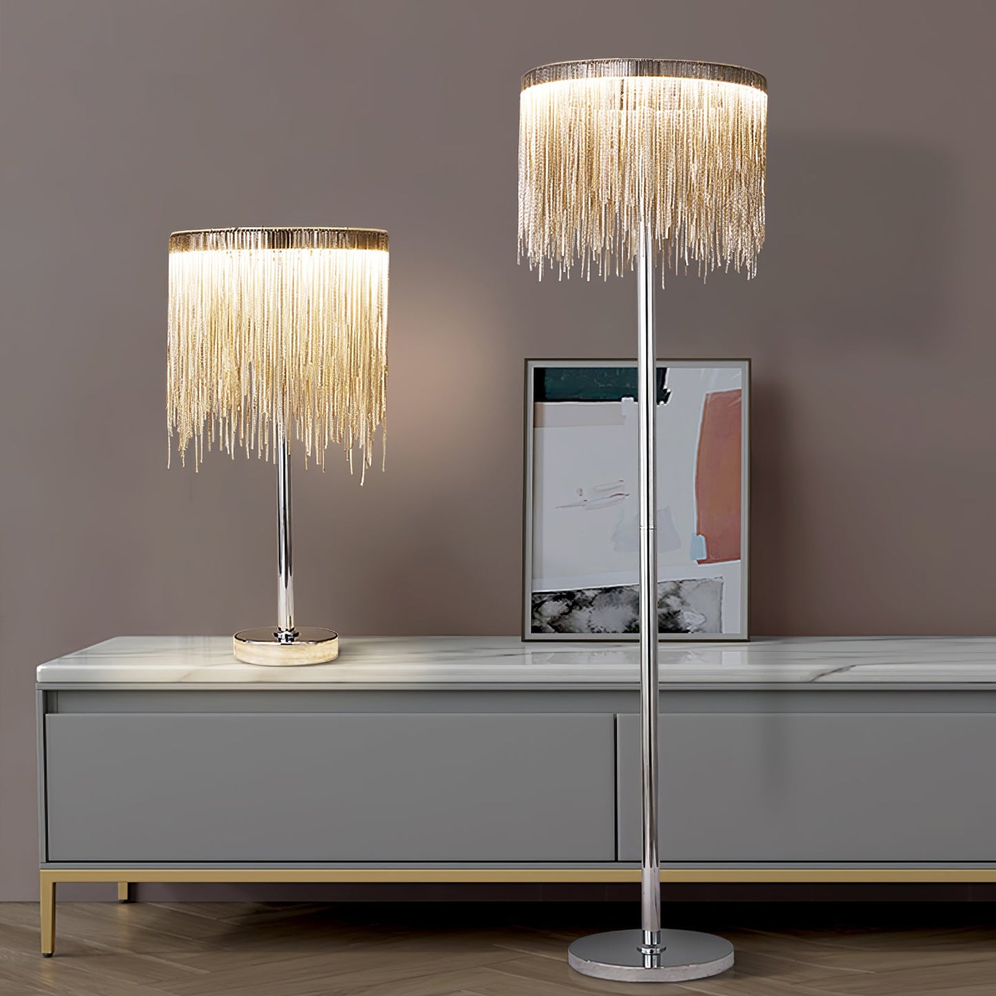 Cadena Tassel Table Lamp | Stainless Steel & Aluminum Chain | Chrome