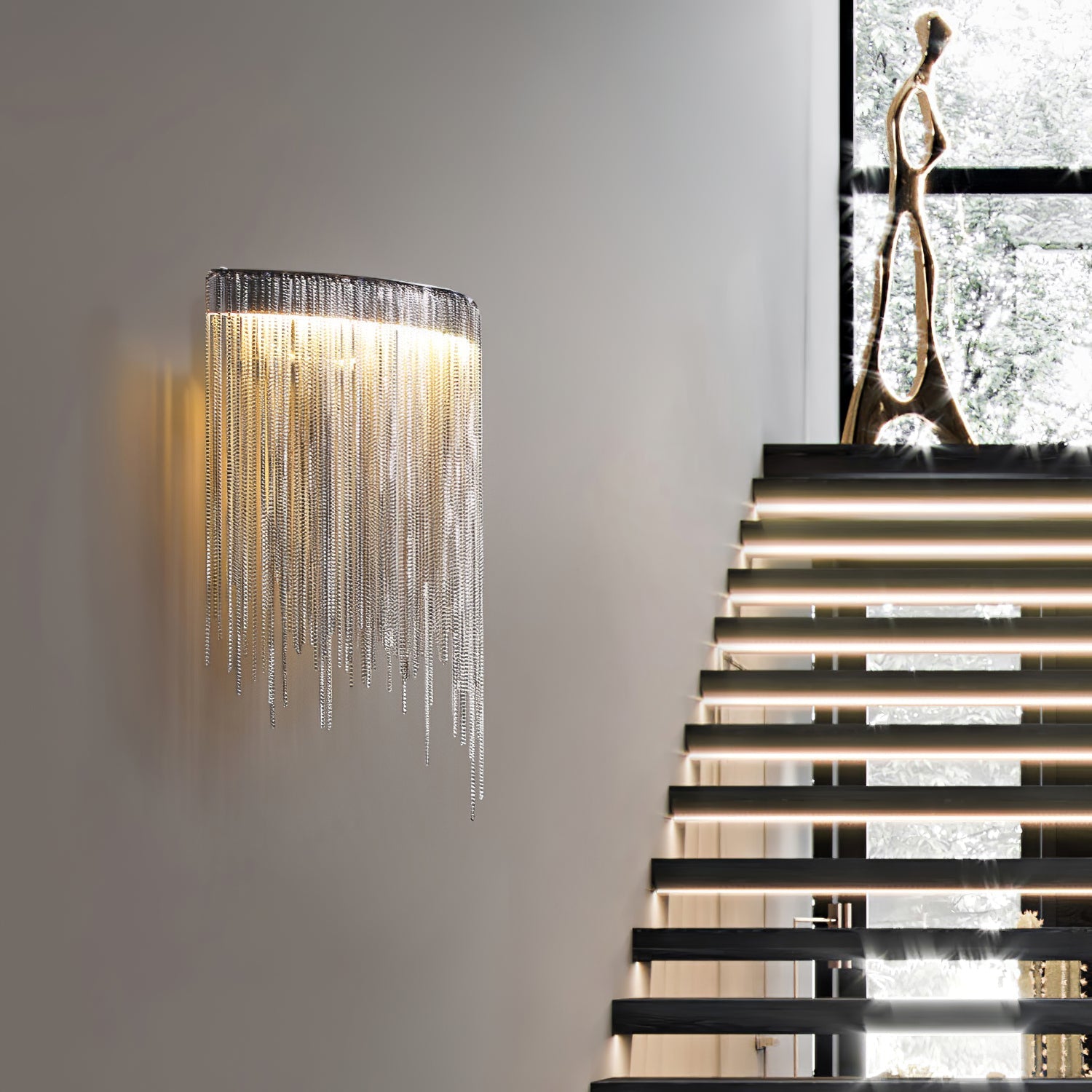 Cadena Tassel Wall Lamp | Metal & Stainless Steel | Gold or Chrome