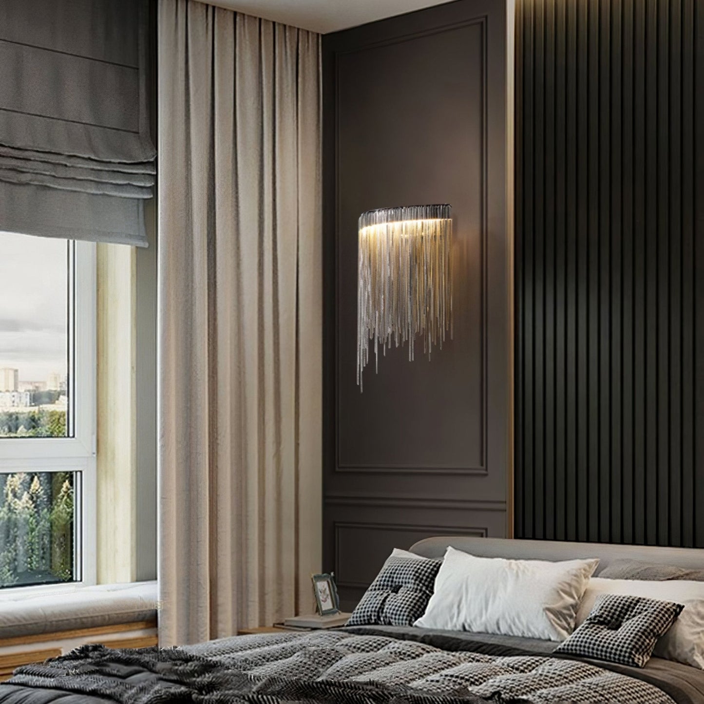 Cadena Tassel Wall Lamp | Metal & Stainless Steel | Gold or Chrome