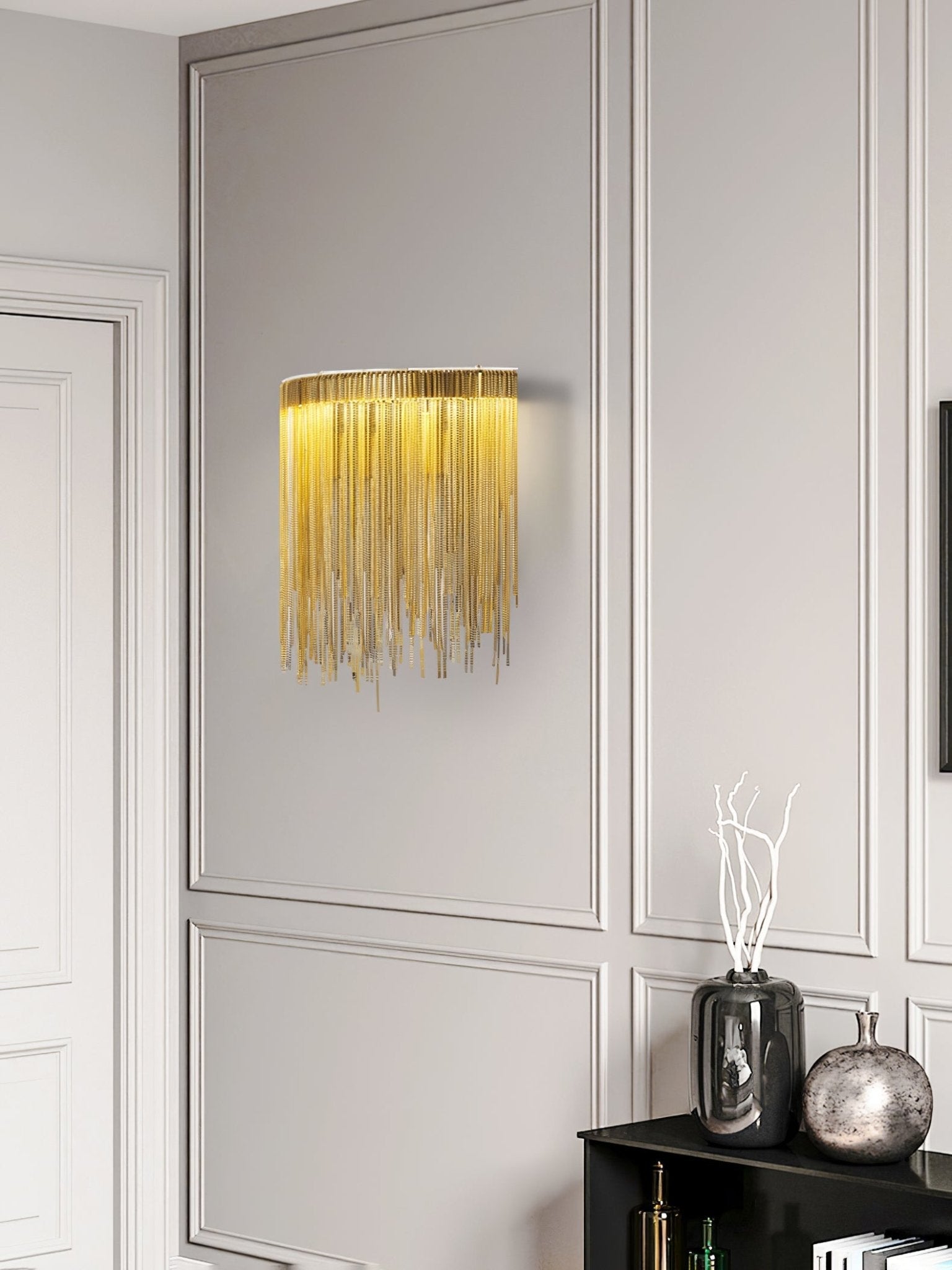 Cadena Tassel Wall Lamp | Metal & Stainless Steel | Gold or Chrome