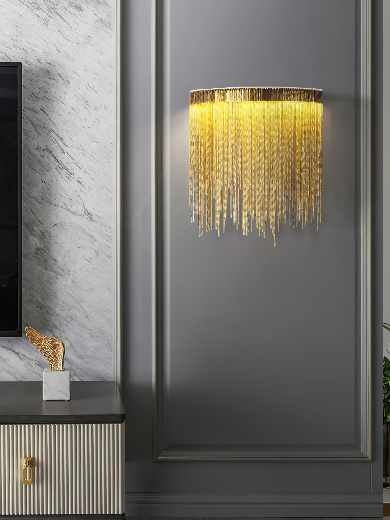 Cadena Tassel Wall Lamp | Metal & Stainless Steel | Gold or Chrome