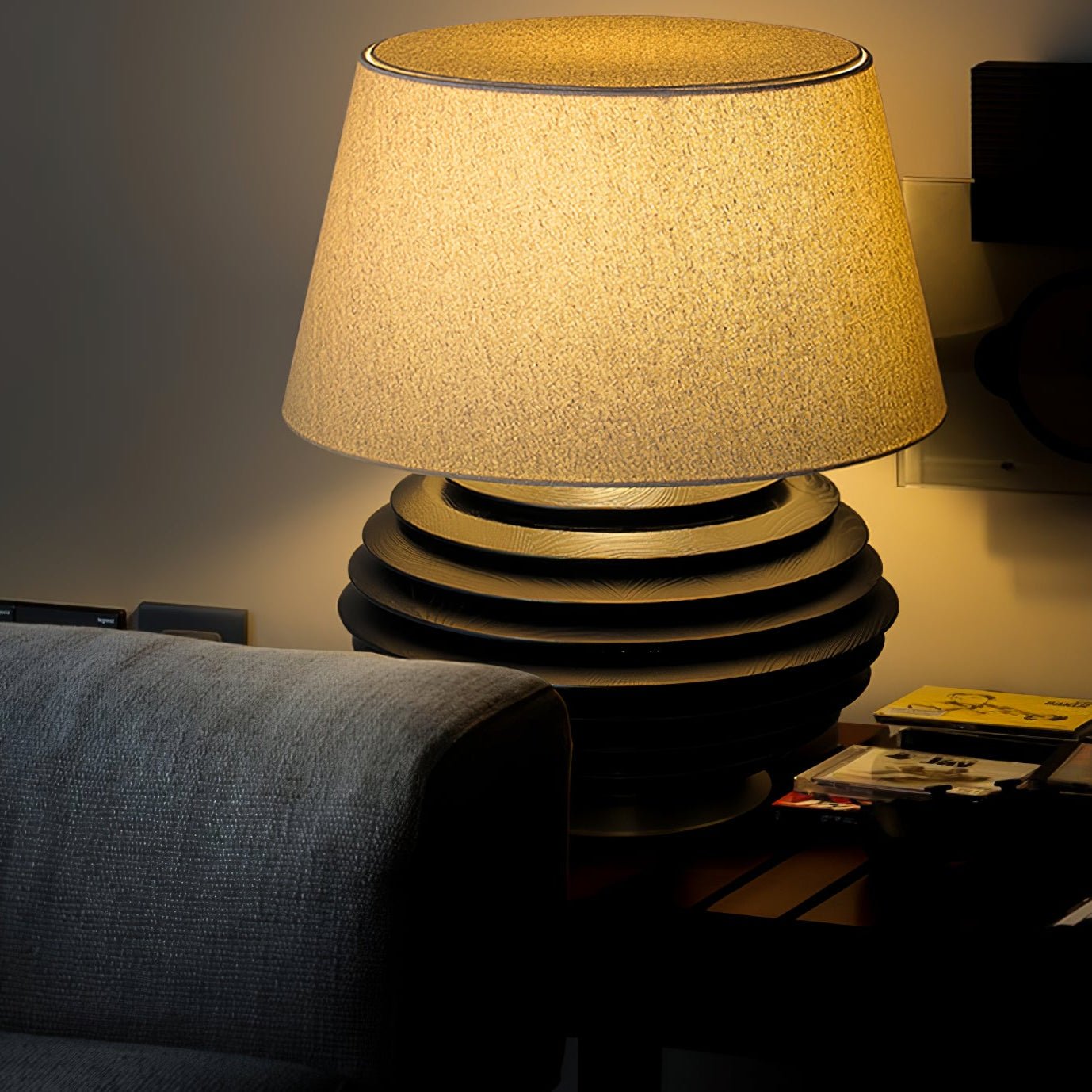 Cadence Table Lamp | Metal, Fabric, Wood | Grey Shade