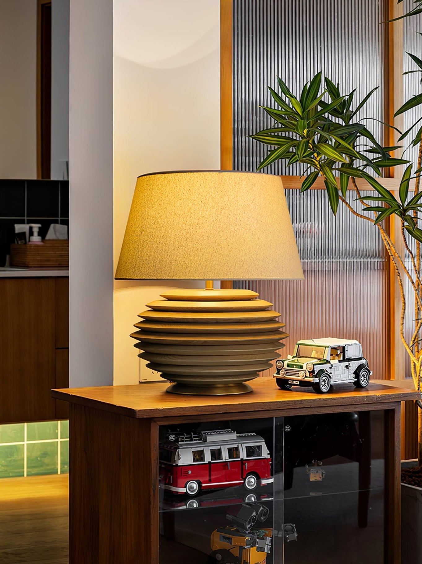 Cadence Table Lamp | Metal, Fabric, Wood | Grey Shade