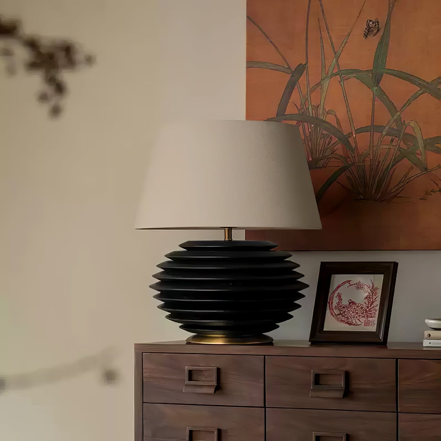 Cadence Table Lamp | Metal, Fabric, Wood | Grey Shade