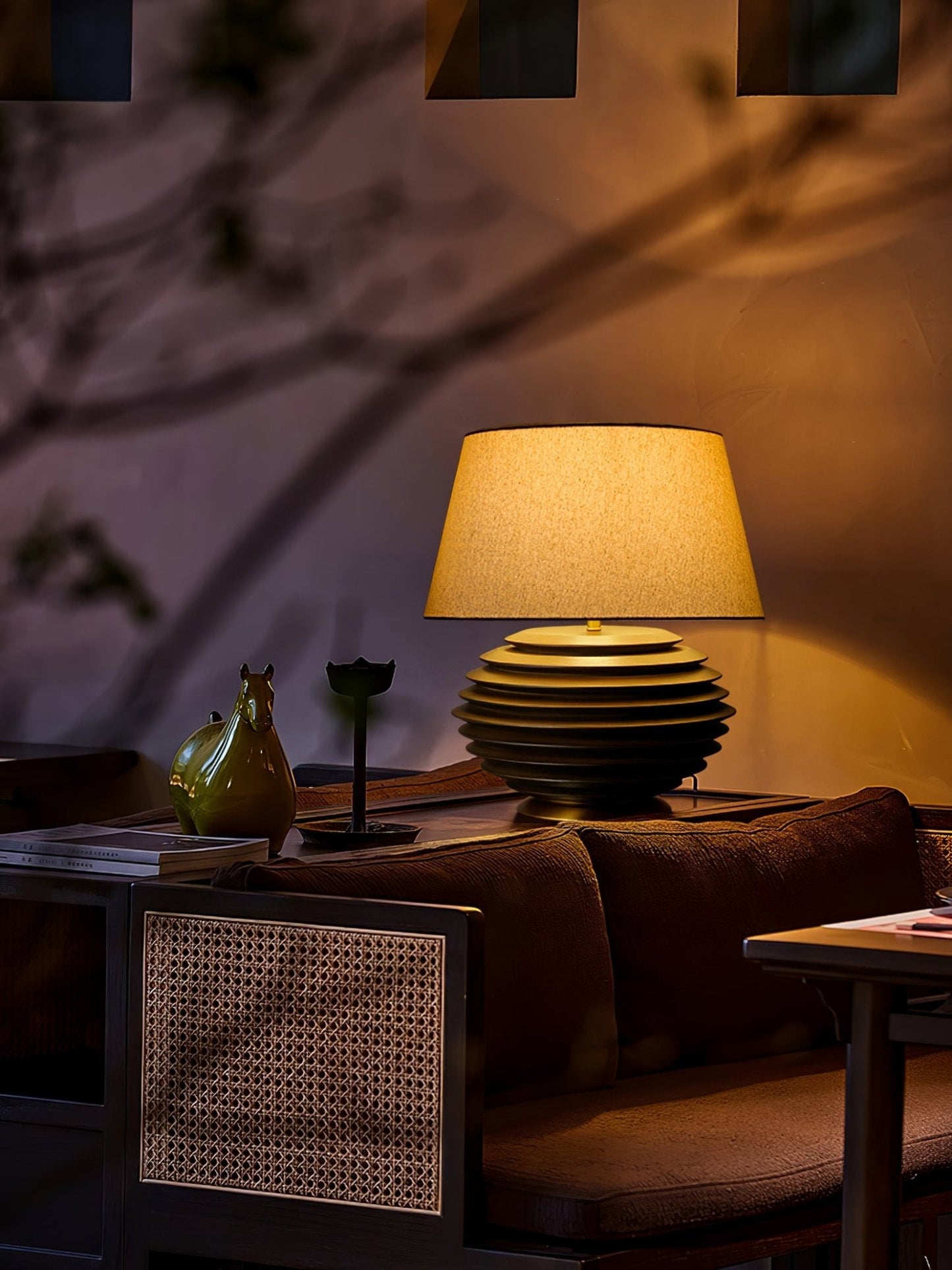 Cadence Table Lamp | Metal, Fabric, Wood | Grey Shade