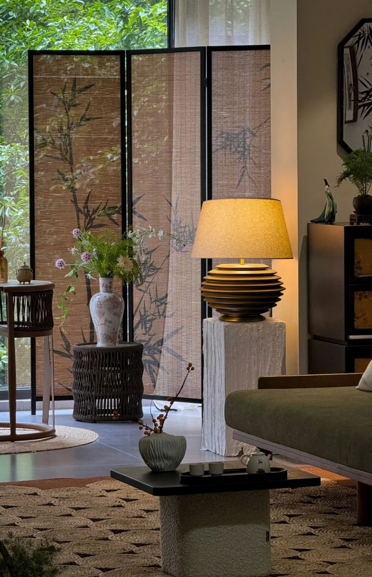 Cadence Table Lamp | Metal, Fabric, Wood | Grey Shade