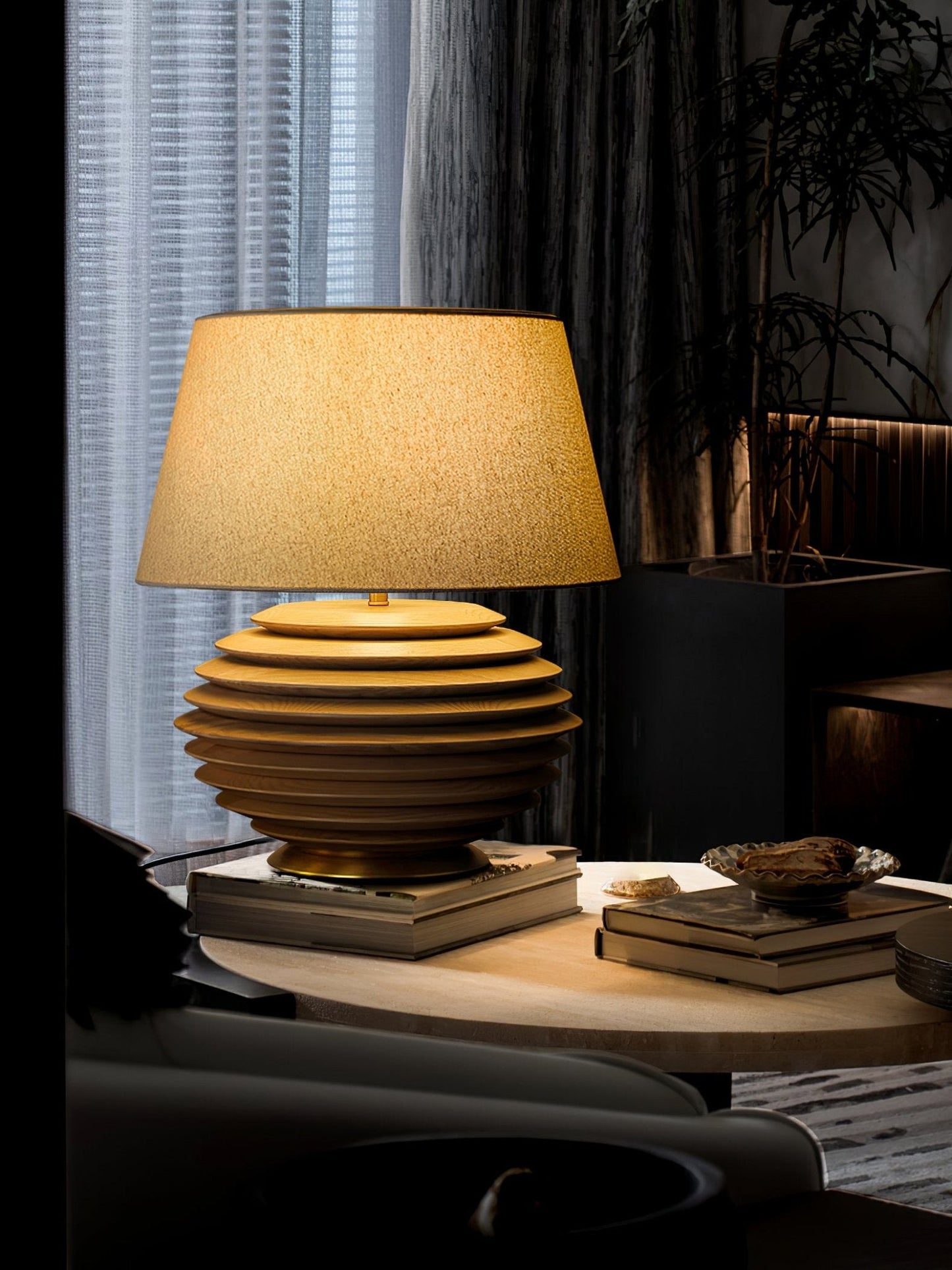 Cadence Table Lamp | Metal, Fabric, Wood | Grey Shade