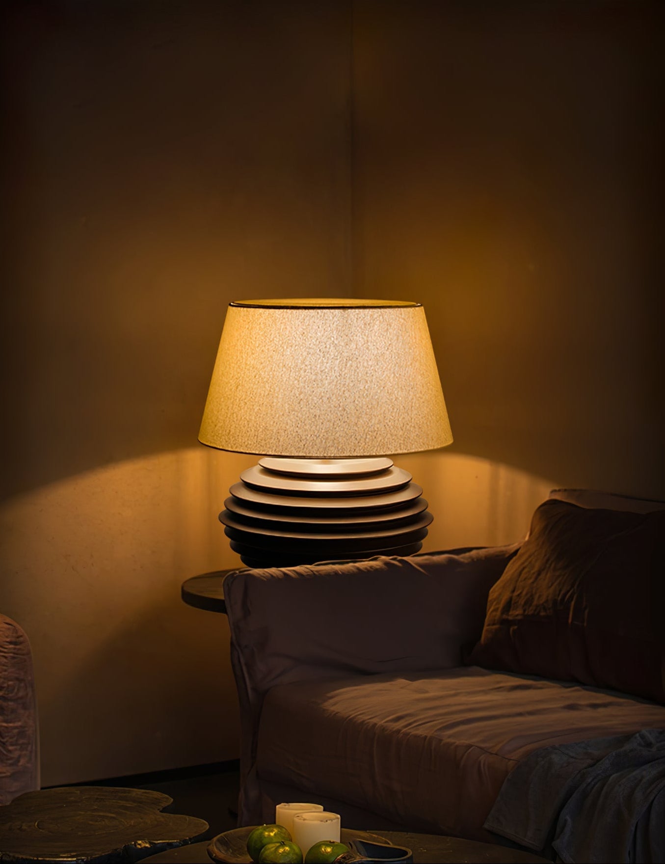 Cadence Table Lamp | Metal, Fabric, Wood | Grey Shade