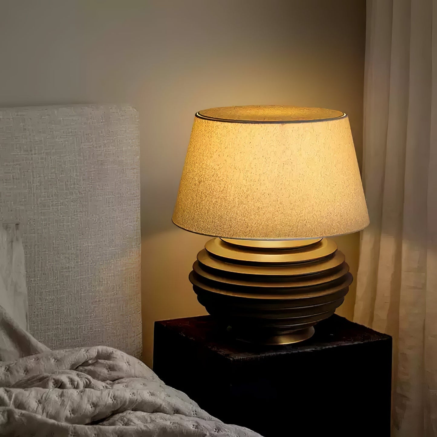 Cadence Table Lamp | Metal, Fabric, Wood | Grey Shade