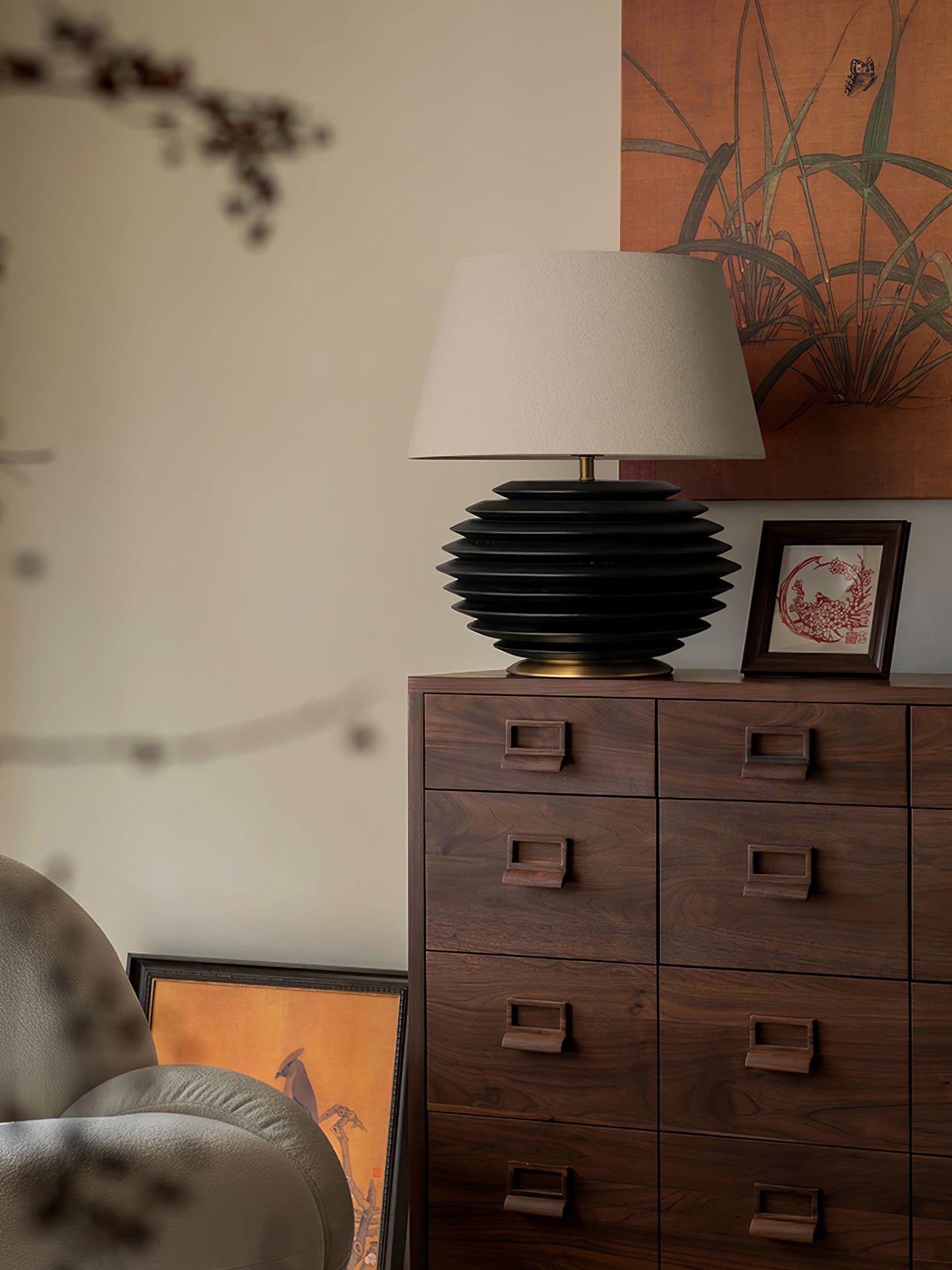 Cadence Table Lamp | Metal, Fabric, Wood | Grey Shade