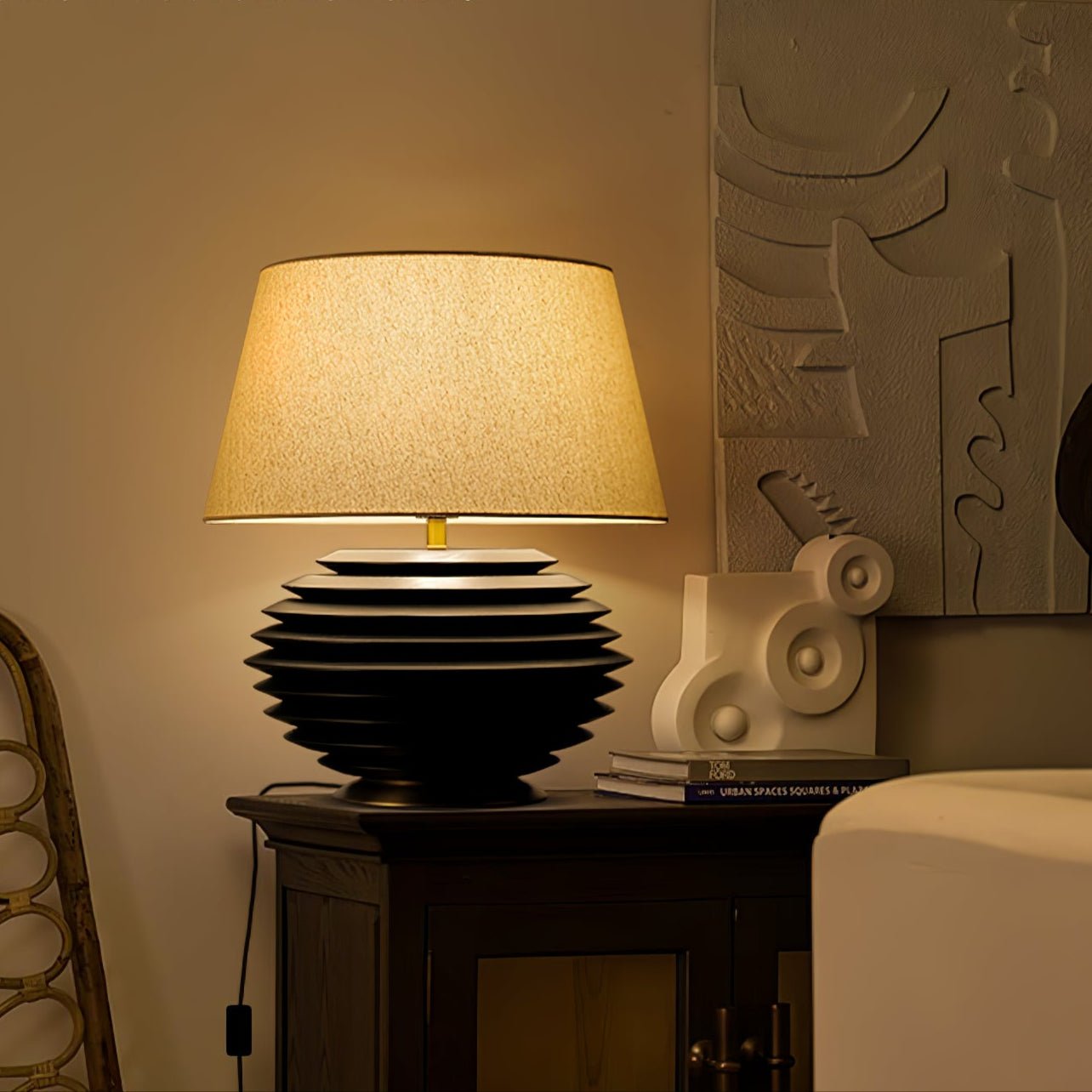 Cadence Table Lamp | Metal, Fabric, Wood | Grey Shade