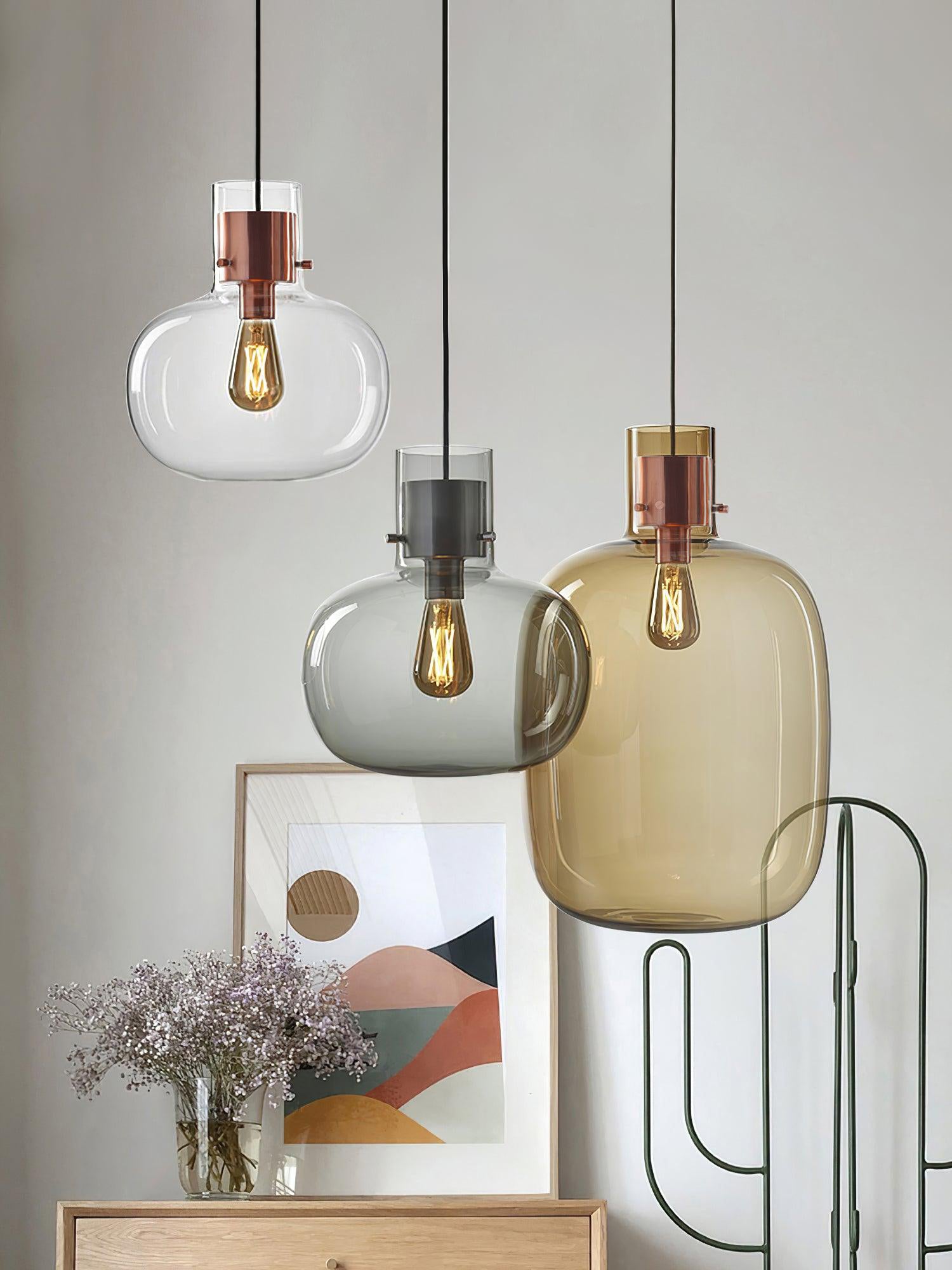 Cambre Glass Pendant Light | Metal & Glass | Rose Gold & Clear
